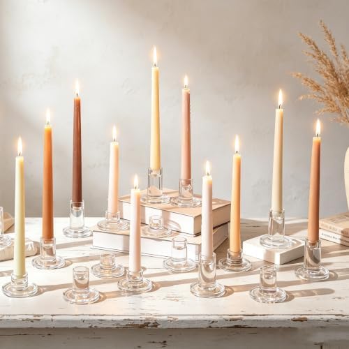 Hewory Clear Taper Candle Holders Bulk: 24PCS Glass Candlestick Holders by Hewory