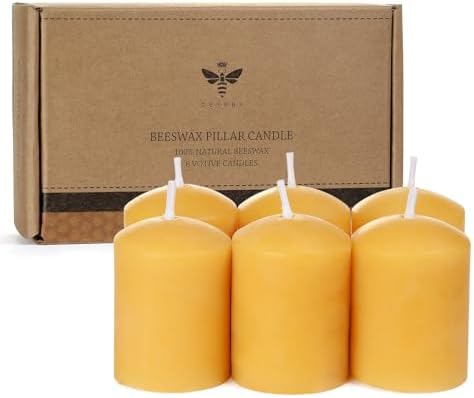 DEYBBY Natural Beeswax Votive Candles 8 Hours Burn Unscented Candles 6 Pcs by DEYBBY