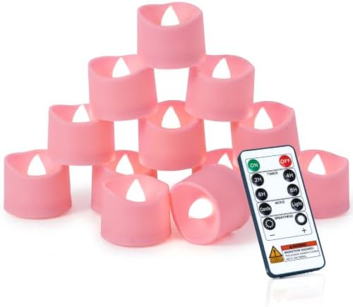 Homemory 12-Pack Pink Remote Flameless Battery Tea Light Candles, 400+ Hrs by Homemory