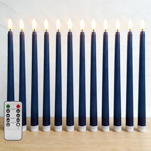 Navy Blue Flameless Taper Candles LED Candlesticks with Remote Set of 12 by Ni-JASW