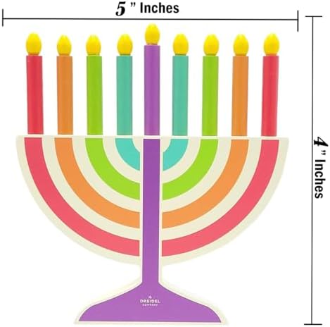 Mini Multicolor Hanukkah Menorah, 4-Pack 5" Inch Children Wooden Chanukah Menorah Set with Removable Wooden Candles, 3" Inch Dreidel, and Gelt Coins - Image 3