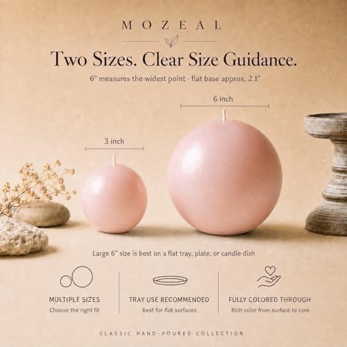 MOZEAL Hand-Poured, 3 Inch Pearl Blush Round Ball Candles - Elegant Pearl Blush Round Pillar Candles Set of 3, Dripless, Unscented, Smokeless, Ideal for Weddings and Elegant Celebrations. - Image 2