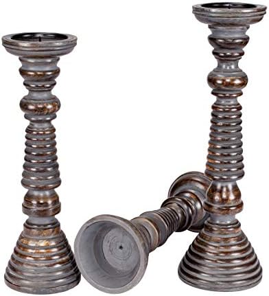 Rustic Candle Holder Set of 3 – 10", 8", 6" – Burnt Finish Wooden Pillar Stands for Wedding, Party, Home Décor, Spa – Country Style Gift for Table Centerpiece - Image 4
