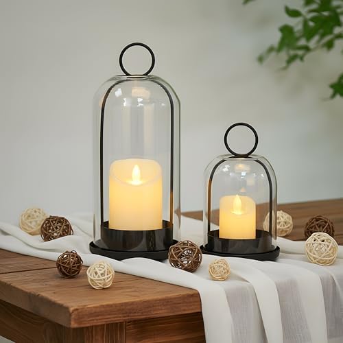 Hurricane Candle Holders Set of 2, 5" & 4" Metal and Glass Candle Lantern with Clear Dome for Pillar Candle, Wedding & Christmas Table Centerpiece, Farmhouse Home Decor (Black, Large & Small) - Image 7