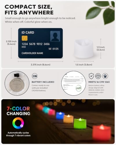 Homemory 24-Pack 7-Color Changing Flameless Tea Light Candles, 200+ Hours - Image 2
