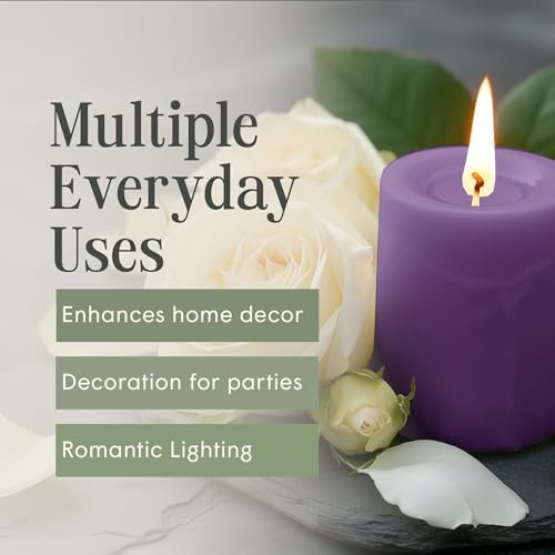 Mister Candle Dripless Unscented Purple Pillar Candles, Set of 3 Hand Poured Solid Color Non-Scented Candles for Home Decor, Premium Wax, 60 Hr Burn Time - 3x4 Inch, Purple - Image 5