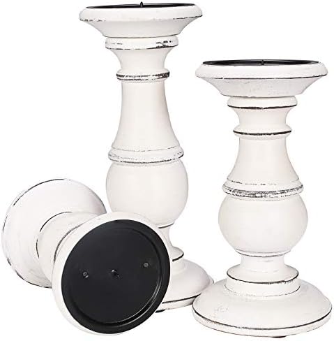 Candle Holders Set of 3 (10",8" & 6" Height)_White Antique,Pillar Candle Holder in Mango Real Wood,Decorative Candle Holders for Table Centerpiece, Wedding, Party, Home Décor, Spa, Farmhouse, Gifting - Image 5