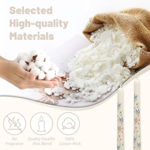 NJAO HOO Flower Candlesticks 10 in Straight Taper Candles Hand Printing Colored White Candlesticks Floral Tall Tapered Candle for Spring Home Garden Decor Simple Modern, 4Pcs - Image 6