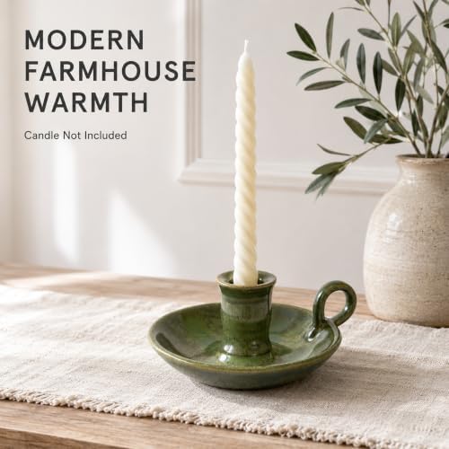 Candle Holder Ceramic Candlestick Holder, Candlelight Stand for Spell Candles, Taper Candles, and Incense, Halloween Christmas Dining Room Home Decoration Display-Reactive Glaze Green - Image 2