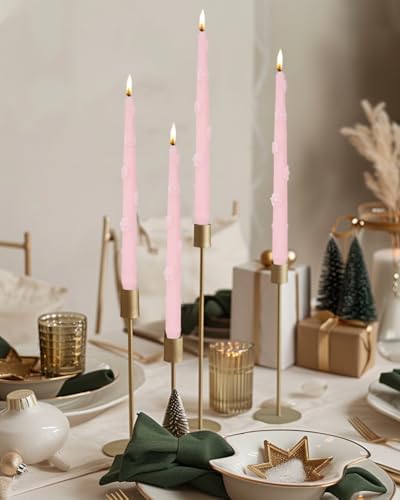 Pink Candlestick Taper Candles Flower Soy Candles Unscented Wedding Party Wax Unscented Dinner Candle Dripless,10 inch,Set of 4,J2 - Image 4