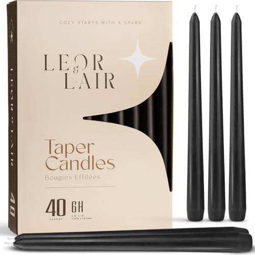 Leor & Lair Black Taper Candles, 40 Pack, 10 Inch Bulk Candlesticks by LeorLair