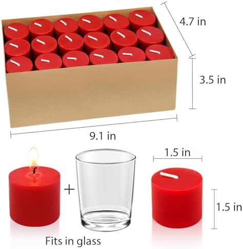 36 Packs Red Votive Candles, 10 Hours Small Unscented 1.5 Inch Diameter Colored Wax Candles for Christmas Wedding, Party, Holiday & Home Decoration - Image 7