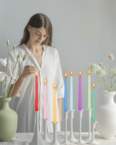 10" Colorful Candlesticks-12 Pack Tall Taper Candles-Unscented Dripless Candles 8 Hour Burn for Spring, Home Decor, Dinner, Holidays, Weddings,Christmas Home Decor - Image 2