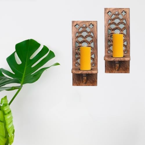 Wall Candle Sconces Set of 2, 16 Inch–Natural Burnt Finish - Image 3