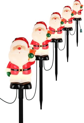5-Pack Commercial-Grade Christmas Pathway Stakes - 15.98" Tall Santa Holding Bell Stake Lights with Heavy-Duty C7 LEDs, Waterproof for Pro-Level Yard Decor by Unknown