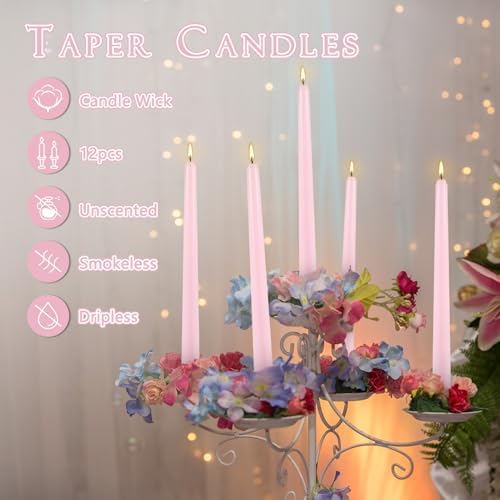 12Pack 10 Inch Pink Taper Candles, Mothers Day Gifts for Mom,Unscented,Smokeless and Dripless Candlestickst,8 Hours Long Burn Time Candle for Valentine's Day,Wedding,Home Décor - Image 4