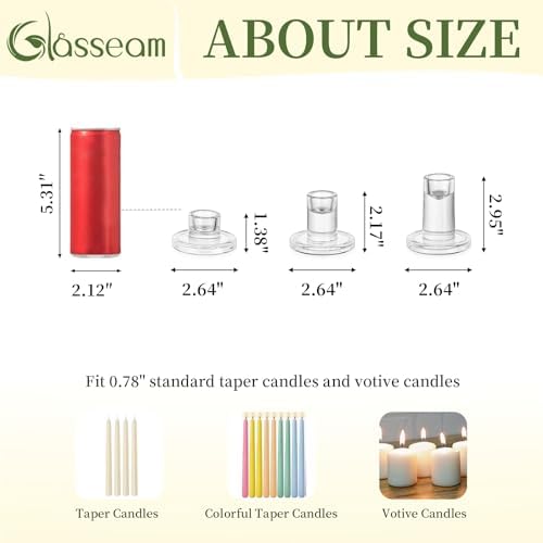 Glasseam Glass Taper Candle Holders, 3Pcs Small Candlestick for Table Decor - Image 5