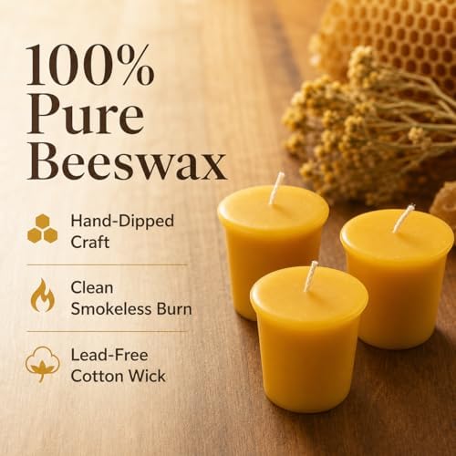 Beeswax Votive Candles 12 Pack, 2x2 Inch Pure Natural Wax Candles Smokeless & Unscented Honey Scent for Prayer, Home Decor, Emergency & Weddings, 10-Hour Burn Time (120 Hrs Total) - Image 3