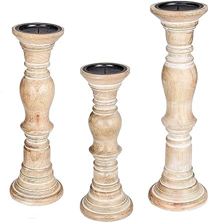 Rustic Candle Holder Set of 3 – 10", 8", 6" – Burnt Finish Wooden Pillar Stands for Wedding, Party, Home Décor, Spa – Country Style Gift for Table Centerpiece - Image 2