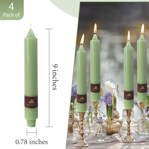 Green Taper Candles 9 inch - 4 Pack Fat Candle Taper Candles Dripless, Smokeless, Unscented Tall Candlesticks - Perfect for Home Decor, Weddings, and Special Occasions - Image 4