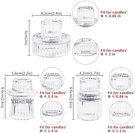 Candlestick Holders Set of 3, Ribbed Glass Taper Candle Holders, Reversible Clear Tealight & Candle Stick Candle Holder Vintage Crystal Tealight Candle Holder for Wedding Dinner Party - Image 2