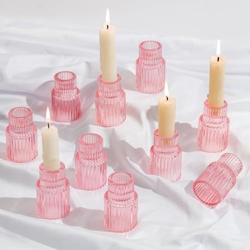 Glasseam Taper Candle Holders Bulk: 10 Pcs Small Candlestick for Valentine by Glasseam