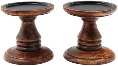 Hosley Set of 2 Brown Wood Pillar Candle Holders 5 Inch High Ideal Gift for Weddings Bridal Party Spa Reiki Meditation Votive LED Pillar Candle Gardens by HOSLEY