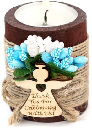 Ju's Favors Wooden Candle Holders Set of 10 for Baptism Favors for Guests, Christening Party Favors. (Dark brown - blue) by JusFavors