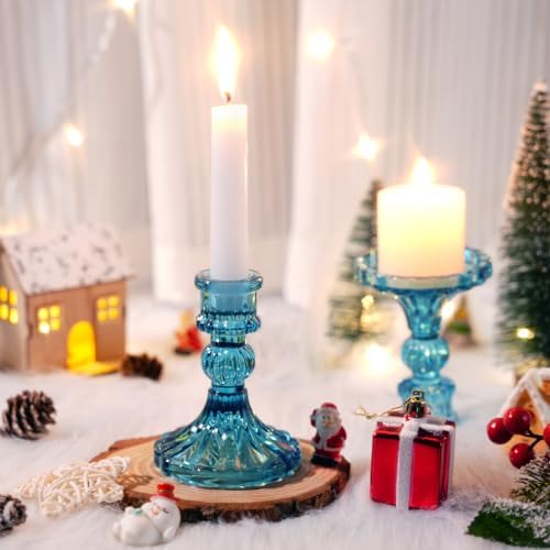 Maxcheck Set of 6 Glass Taper Candle Holders,Blue - Image 3