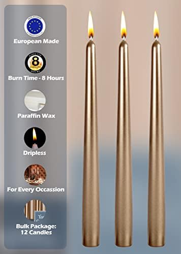 Hyoola Tall Metallic Antique Gold Taper Candles - 10 Inch - Dripless - 12 Pack - 8 Hour Burn Time - Image 4