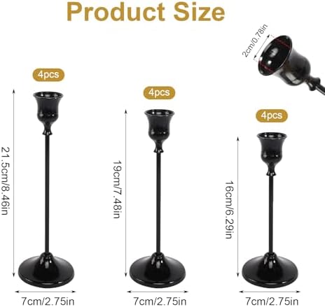 12pcs Black Candle Holder, Black Candlestick Holders Taper Candle Holders for Pillar Candles Sticks Holder Decor Halloween Christmas Decorations Candle Stick Holder Candelabros para Centros de Mesa - Image 2