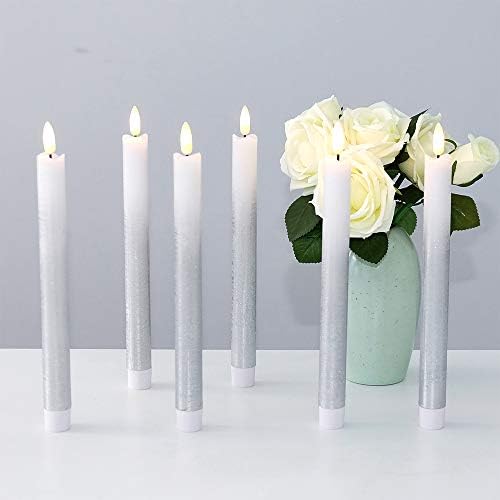Silver Flameless Taper Candles Battery Operated with Remote Timer - Image 2