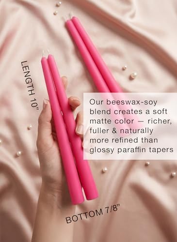 12pk 10" Classic Taper Candles, Hot Pink, 7-8 Hours Long Burning, Unscented Tall Candlesticks - Image 2