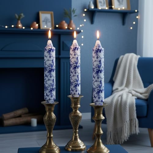 7 Inch Blue and White Short Taper Candles Hand Poured Unscented Smokeless Clean Burning Chinoiserie Taper Candles for Wedding Dinner Home Meditation Morning Coffee Ritual Breakfast Table Everyday - Image 5