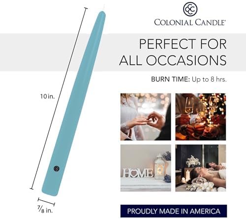 Colonial Candle Unscented Taper Candle, Handipt Collection, Coastal Blue, 10 in, Pack of 12 - Up to 8 Hours Burn - Image 3