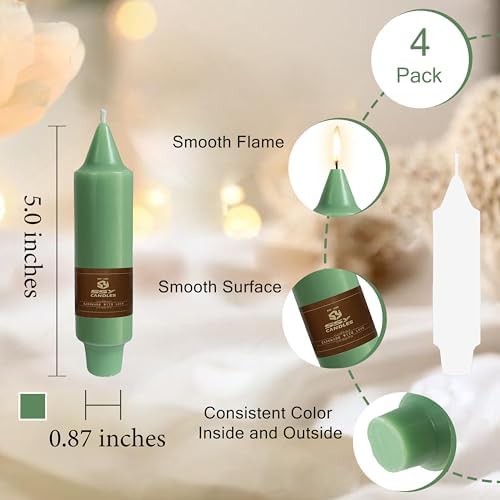 Sage Green Short Taper Candle 5 Inch Candlesticks Unscented Dripless Tapered Candle Set for Home Decor Wedding Party Dinner Candles, 4 Pack - Image 4