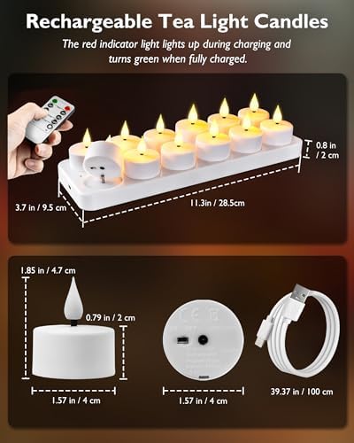 Homemory 12-Pack Rechargeable Tea Light Candles with Remote, 2/4/6/8H Timer - Image 6