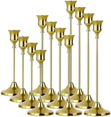 4 Sets(12 Pcs) Brass Tapered Candle Holder,Candlestick Tall Metal Candlestick Holders for Table Centerpiece Home Decor for Wedding Fireplace Mantel Housewarming Gift Fits 3/4 Inch Thick Candles by Unknown