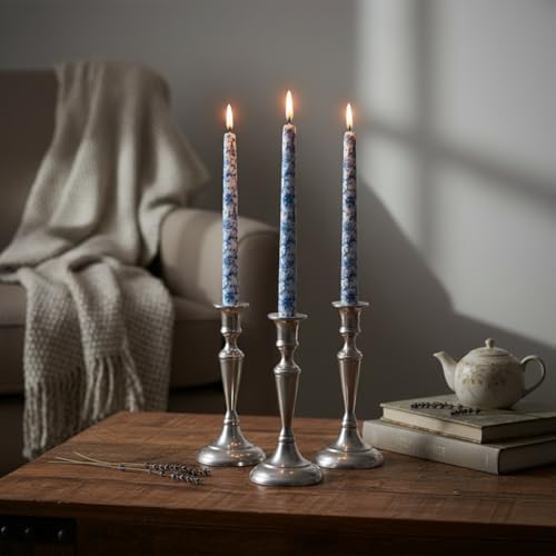Chinoiserie Blue Floral Taper Candles - 10" Blue White Floral Candlestick Printed Long Flower Dinner Candle Sticks for Mother's Day Wedding Table Centerpiece Home Decor,4 Pack - Image 5