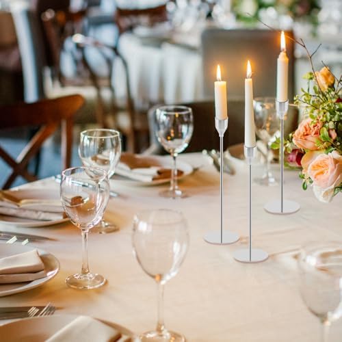 Silver Candlestick Holders Set of 6, Metal Taper Silver Candle Holders, Tall Candle Holder, Fits 2.2cm Thick Candle&Led Candles, for Table Centerpiece, Mantels, Weddings, Dining, Party - Image 3