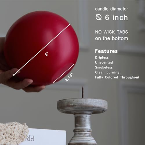 MOZEAL Hand-Poured, 6 Inch Red Large Round Ball Candles - Elegant Red Round Pillar Candles, Dripless, Unscented, Smokeless, Ideal for Valentine's Day and Christmas. - Image 4