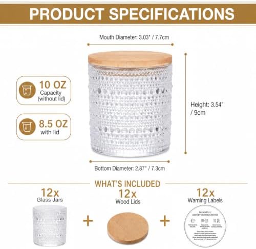 DARJEN 12 Pcs 10 oz Glass Candle Jars with Lids, Candle Tins-Clear - Image 2