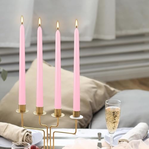 YOROXRG 24 Pack Pink Taper Candles, 7-8 Hours Burn Time, Unscented, Smokeless and Dripless, 0.75 x 10 Inch Dinner Candle Set for Valentine's Day,Household, Wedding, Party and Home Décor Candlesticks - Image 3