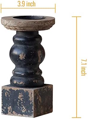 SOFE Handmade Shabby Chic Wooden Black Candle Holder, Square Base 7" Tall - Image 5
