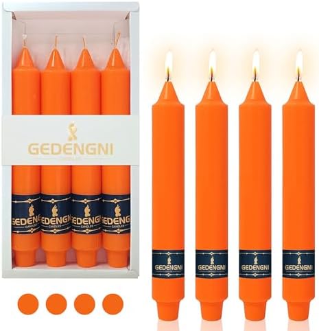 Orange Taper Candles 9 Inch Dripless Candlesticks, Gedengni 4 Pack Unscented Long Taper Candle Sticks for Wedding Centerpieces, Easter Table Mother’s Day Dinner Party Home Decor by Gedengni
