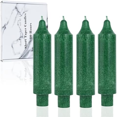 Green Short Taper Candle Sticks Dripless Tapered Candles for for Holiday Wedding Party Wax Unscented Dinner 6 inch Set of 4,Crystal Green by LPUSA