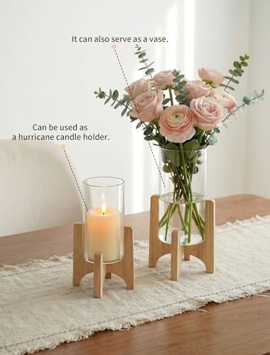 NUPTIO Hurricane Glass Candle Holders with Wood Stands, Set of 2 - Image 4