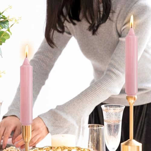 NJAO HOO Pink Short Taper Candle 7 Inch Candlesticks Unscented Dripless Tapered Candle Set for Home Decor Wedding Party Dinner Candles, 4 Pack - Image 2