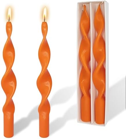 Unscented Spiral Taper Candles Orange 10 Inch Long Twisted Candles Smokeless for Home Decor Weddings Season Gift by YUKCAXDLS