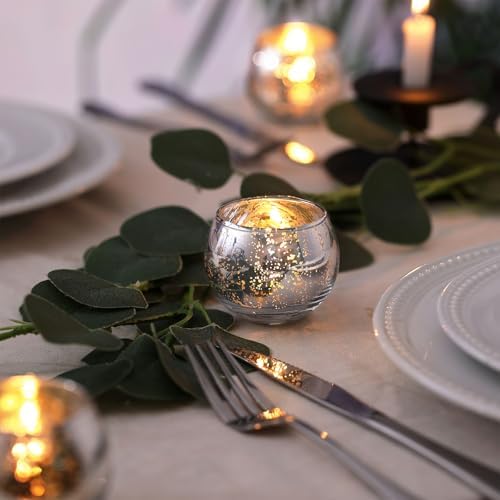 Silver Votive Candle Holders Set of 12 - Mercury Glass Votives Candle Holder - Christmas Tealight Candle Holder for Home Decor and Weddings/Parties Table Centerpieces - Image 3